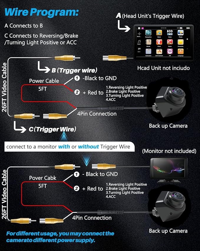 1080P AHD Backup Camera for Cars 【3 DIY Switches】w 360°+45° Rotatable 170° Wide Angle Rear Camera Clear Night Vision Front/Side/Rear View Camera IP68K Waterproof Reverse Camera Fisheye Lens (6m cable) - Image 8