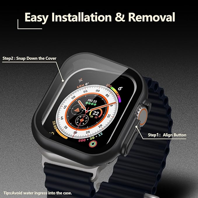 [2-Pack] Julk 49mm Black Case with Screen Protector for New 2025 Apple Watch Ultra-3, 9H Tempered Glass with Ultra-Thin Hard Protective Cover for iWatch Ultra 49mm (Matte Black) - Image 4