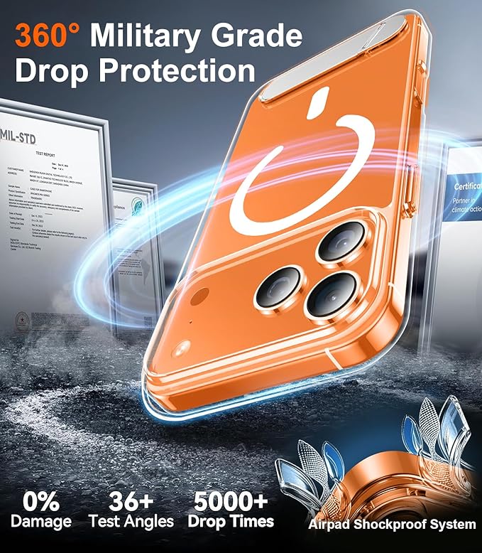 Temdan Designed for iPhone 17 Pro Case, [Built-in Invisible Kickstand][Compatible with MagSafe][Military Grade Shockproof] Slim Thin Phone Case 6.3 inch (Clear) - Image 5