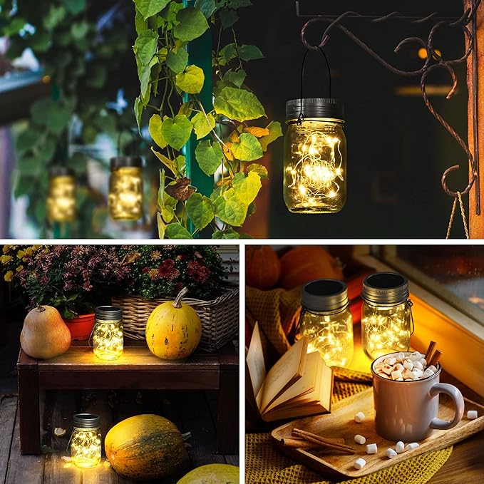 GIGALUMI Solar Mason Jar Lights, 12 Pack 30 Led String Fairy Lights Garden Lights Outdoor Waterproof Hanging Solar Lanterns for Outdoor, Garden, Patio, Lawn, Balcony Decoration - Image 3