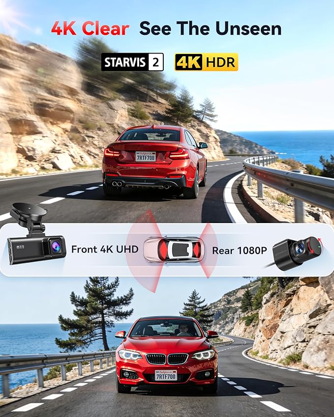 REDTIGER F7NP-N+OBD, Dash Cam 4K Front and 1080P Rear, STARVIS 2 Sensor, 5GHz WiFi (20MB/s), GPS, WDR & HDR Night Vision, 170°Wide Angle, Loop Recording with Emergency Lock(SD Card Not Included) - Image 3
