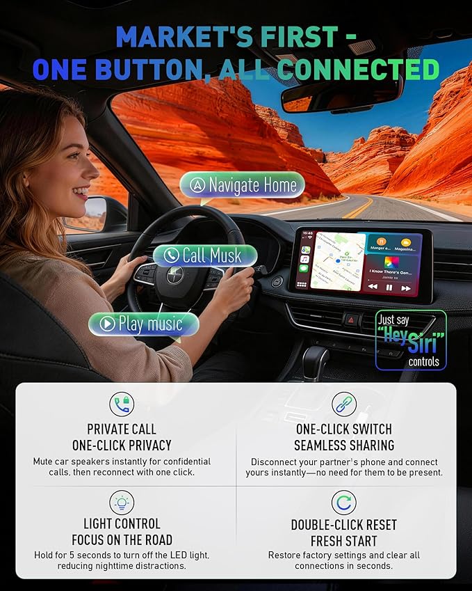 Wireless CarPlay Adapter for iPhone, 2026 Upgraded 2-in-1 Android Auto CarPlay Wireless Adapter, Convert Wired to Wireless, Fast & Stable, Plug & Play, Compatible with Factory Wired CarPlay Cars 2016+ - Image 4