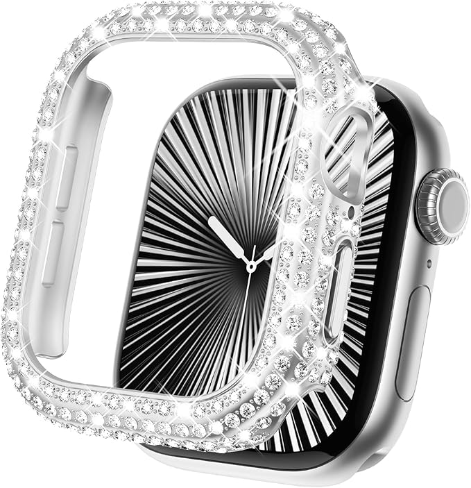 KADES Bling Case Compatible for Apple Watch Series SE3/SE2/6/5/4/SE 40mm, Sparkly Full Diamond Protective PC Bumper Cover, Rhinestone Frame for Women, 40mm-Silver by KADES