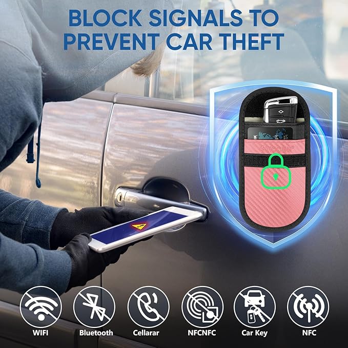 TICONN 2PK Faraday Bags for Car Keys Fob, 3.5"X5.0" Faraday Cage Protector, Car RFID Signal Blocking, Anti-Theft Pouch Anti-Hacking Case Blocker (Pink, M) - Image 3