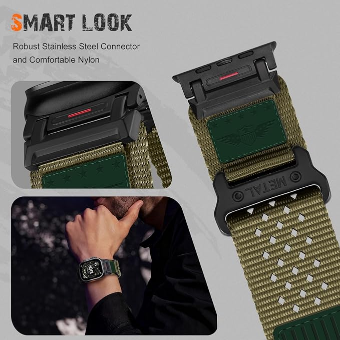 Rugged Nylon Band for Apple Watch Ultra 3/2/1 Series 11 10 9 8 7 6 5 4 SE/3/2/1 for Men,Breathable Stars-Stripes Flag Wristband Workout Athletic Strap for iWatch Ultra Bands 49mm 46mm 45mm 44mm 42mm - Image 3