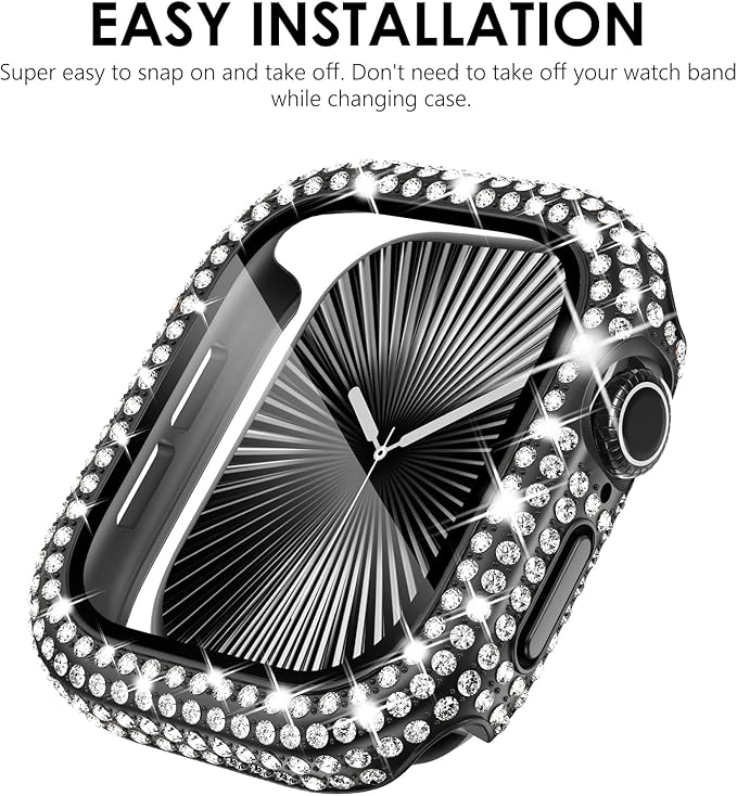 KADES Compatible with Apple Watch Series 11 10 46mm, Bling Full Diamond Rhinestone Protective Case with Built-in Screen Protector, Sparkling iWatch Protective Bumper Cover, Black - Image 6