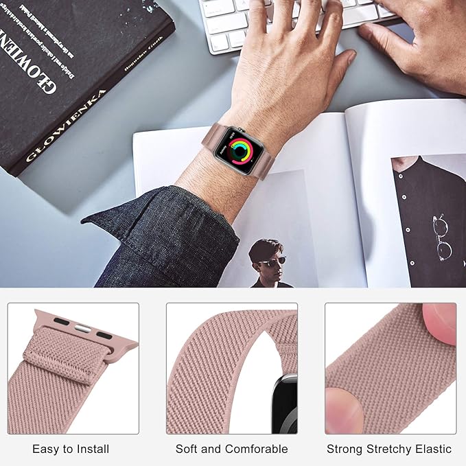 Stretchy Nylon Solo Loop Bands Compatible with Apple Watch 38mm 40mm 41mm 42mm 44mm 45mm 46mm 49mm Ultra 2 iWatch Series 11 10 9 8 7 SE 6 5 4 3 2 1 Strap,Sport Elastic Braided Women Men - Image 3