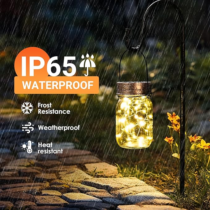 GIGALUMI Solar Mason Jar Lights, 12 Pack 30 Led String Fairy Lights Garden Lights Outdoor Waterproof Hanging Solar Lanterns for Outdoor, Garden, Patio, Lawn, Balcony Decoration - Image 6
