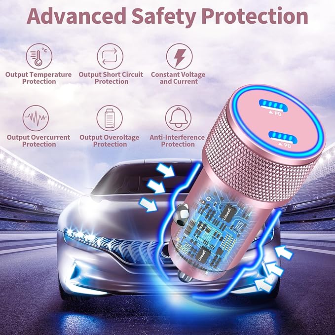 [Apple MFi Certified] iPhone 17 Car Charger, Linocell 90W Dual USB C Power Cigarette Lighter Car Carplay Charger with 2Pack Type C Braided Cable for iPhone 17/17 Pro Max/16 Pro/15/Galaxy S26/S25/Pixel - Image 5