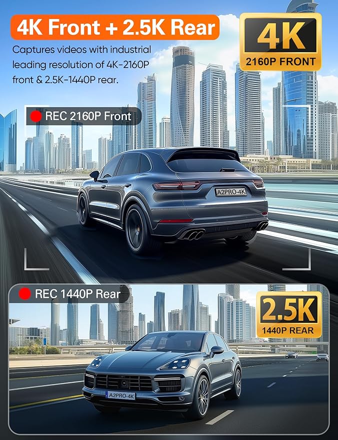 Navycrest 4K+2.5K WiFi Dash Cam Front and Rear, Built-in 5G WiFi, Free 64GB Card, Dash Camera for Cars, Dual Dashcam, G-Sensor, 24/7 Parking Mode, 3'' IPS Screen, Loop Recording, WDR Silver - Image 3