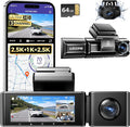 AZDOME M550 3 Channel Dash Cam, 4K+2.5K Front and Rear, 2.5K+1080P+2.5K Front Rear Inside Triple Car Camera Built-in WiFi GPS, 64GB Card Included, 3.19" Screen, WDR IR Night Vision, 24H Parking Mode by AZDOME