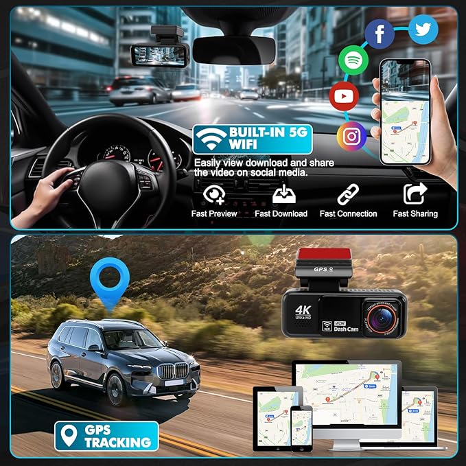 Dash Cam,4K+2K HD Dash Cam Front and Rear, 3.2” IPS Screen Dashcam,Built-in ADAS BSD WiFi GPS Dash Camera for Cars,App Control, 170°Wide Angle,24H Parking Mode, Night Vision, Loop Recording,G-Sensor - Image 5