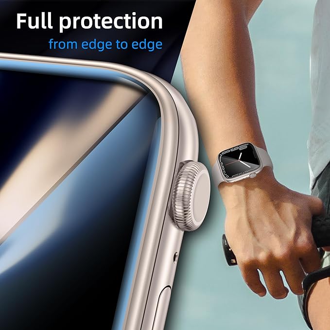 SWUU 2 Pack Tempered Glass Screen Protector with Metal Frame Compatible with Apple Watch Series 9 8 7 45mm Screen Protector, Waterproof HD Film for iWatch 9 8 7 45mm Starlight - Image 4