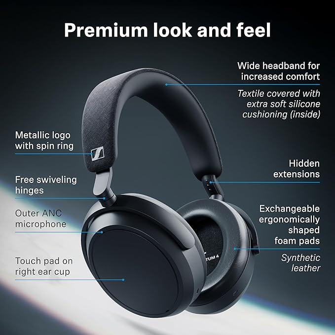 Sennheiser MOMENTUM 4 Wireless Noise Cancelling Headphones - Bluetooth Headset for Crystal-Clear Calls, Adaptive Noise Cancellation, Over-Ear Headphones, 60h Battery Life, Folding Design, Black/Copper - Image 9