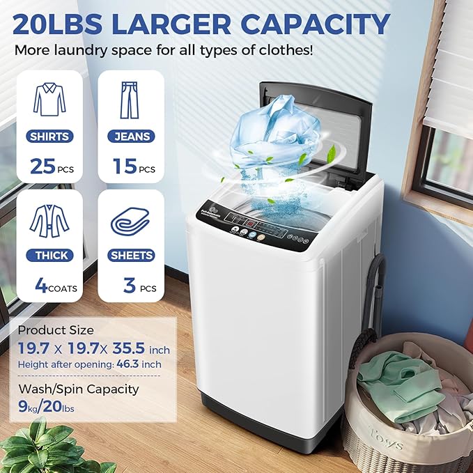 Nictemaw Portable Washing Machine 20Lbs Portable Washer Machine with 10 Programs 8 Water Levels, 2.8 Cu.ft Washer and Dryer Combo with Drain Pump, Compact Laundry Machine for Apartments- Glass Cover - Image 2