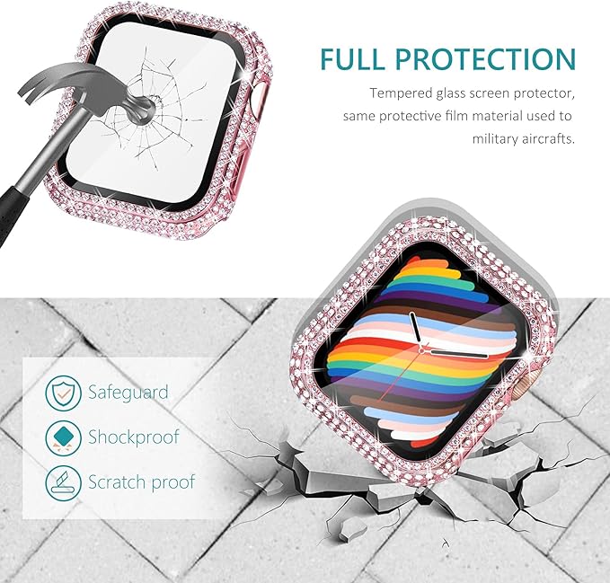 Surace Compatible with Apple Watch Case 42mm with Screen Protector for Apple Watch Series 6/5/4/3/2/1, Bling Case 300 Crystal Diamond Tempered Glass Protective Cover for 38mm 40mm 42mm 44mm, Pink - Image 2