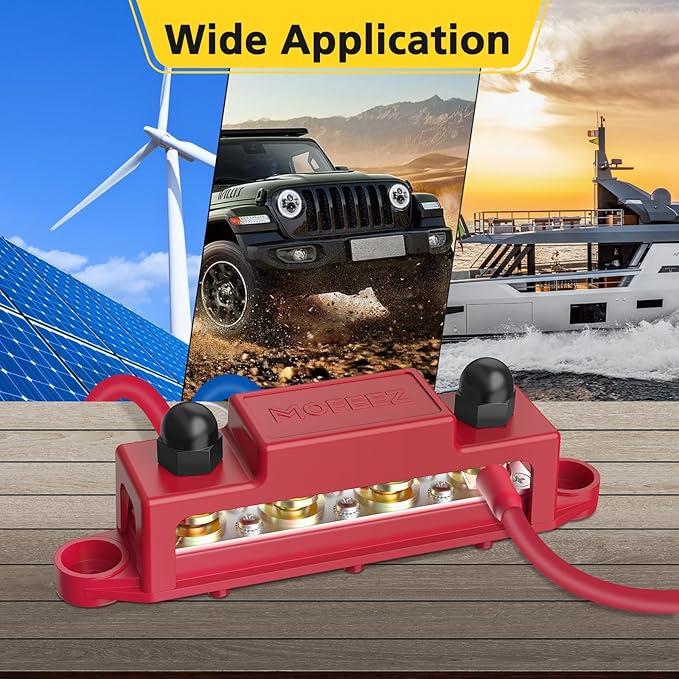 MOFEEZ Power Distribution Block Bus Bar 4 × 5/16" Posts 6 × #8 Screws with Hammer Lug Crimping Tool, Marine Bus Bar 48V 250A for Automotive, Car, Boat, Solar Wiring - Image 5