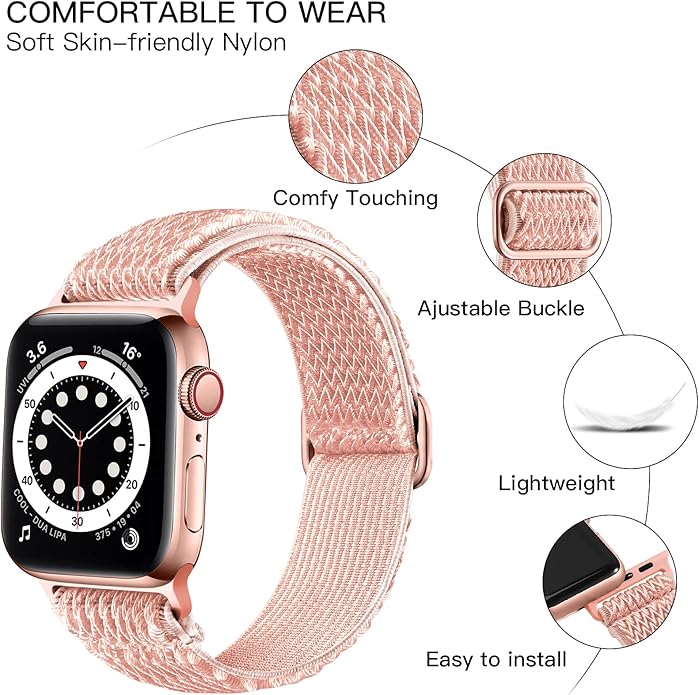 Lerobo Nylon Stretchy Solo Loop Watch Band, Compatible with Apple Watch Series 11-1, SE/Ultra 3 2 1 38/40/41/42/44/45mm/46mm/49mm, Adjustable Replacement Strap for Women Men - Image 2