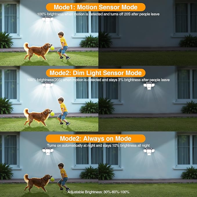 Onforu 3000LM Solar Lights Outdoor, 4 Heads Solar Security Lights with Remote Control, 180 LEDs IP65 Waterproof Motion Sensor Lights 3 Modes Flood Lights for Wall, Porch, Yard, Outside, 3 Pack - Image 8