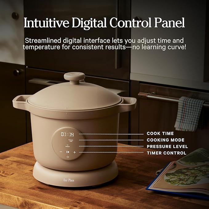 Our Place Dream Cooker | 6 Qt Ceramic Nonstick Multicooker & Pressure Cooker with Touchscreen Controls & Auto Steam Release | 4 Modes: Pressure Cook, Sauté/Sear, Slow Cook & Warm | Steam - Image 5