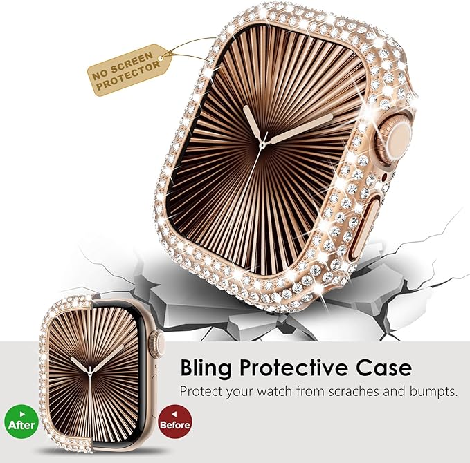 KADES Bling Case Compatible for Apple Watch Series 3/2/1 38mm, Sparkly Full Diamond Protective PC Bumper Cover, Rhinestone Frame for Women, 38mm-Rose Gold - Image 5