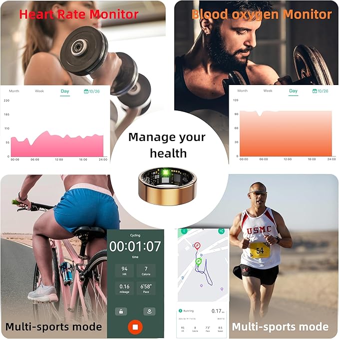 Smart Ring for Women Men, Health Fitness Tracker Ring, IP68 Waterproof Rings, Sleep Ring with Charging Case and Ring Protector, Remote Photography, Family Care, No App Fees(Lavender Pink, 6#) - Image 9
