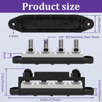 400A 12V Bus Bar Marine Power Distribution Block with Cover with 4 x 3/8”Post 3 x #8 Screws Terminals,Battery Bus Bar (Pair, Red & Black),Automotive Busbars 12 Volt for Car Boat Solar Wiring - Image 3