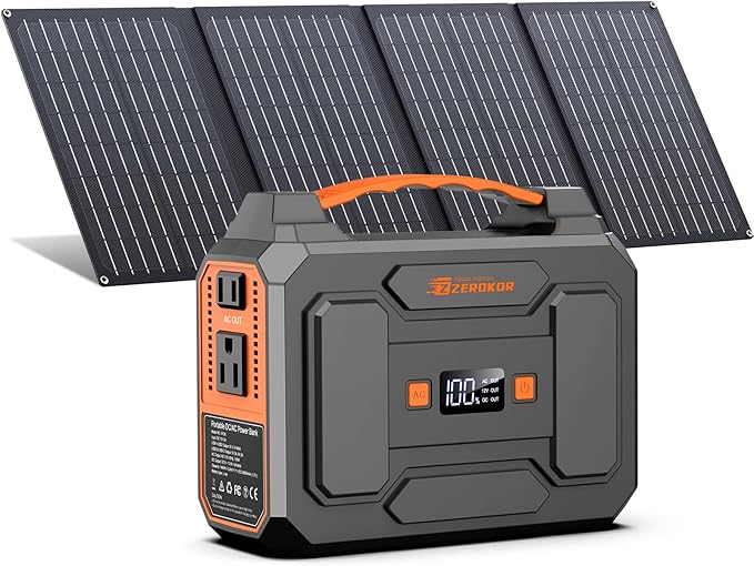 Portable Power Station with Foldable 40W Solar Panel, 100W Solar Powered Generator with Panels, AC Outlet Camping Solar Power Bank 146Wh DC Battery Pack for Smart Device RV Outdoor Power Outage by ZeroKor