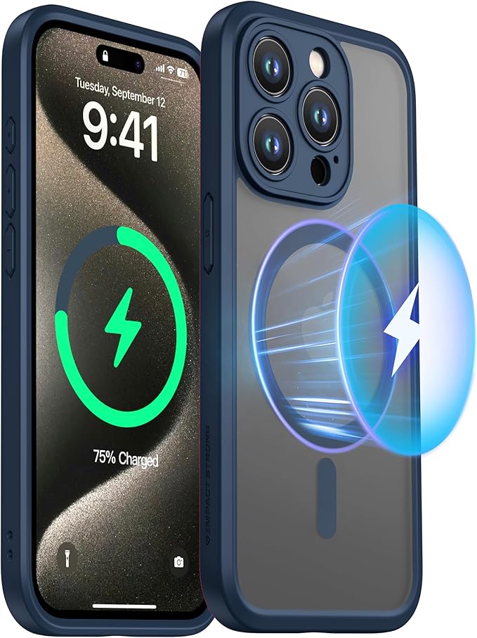 ImpactStrong Magnetic Guard Designed for iPhone 15 Pro Max Case [Camera Protection] [Military Grade Drop Tested] [Compatible with MagSafe] Slim Translucent Matte Phone Case (6.7") - Navy Blue - Image 7