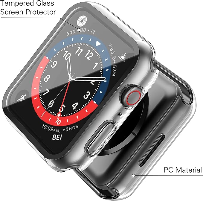 Misxi 2 Pack Hard PC Case with Tempered Glass Screen Protector Compatible with Apple Watch Series 8 Series 7 41mm, Scratch Resistant Overall Protective Cover for iWatch, Clear - Image 3