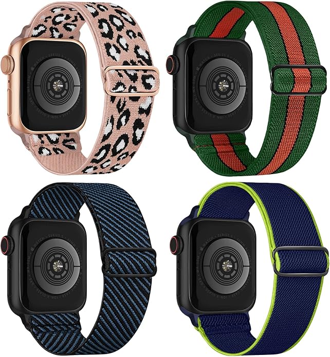 4 Pack Stretchy Solo Loop Compatible with Apple Watch Bands 38mm 40mm 41mm 42mm 44mm 45mm 46mm 49mm Women Men, Sport Nylon Elastic Straps Wristbands for iWatch Series 11 10 9 8 7 6 5 4 11 Ultra/SE 3 2 by CCnutri