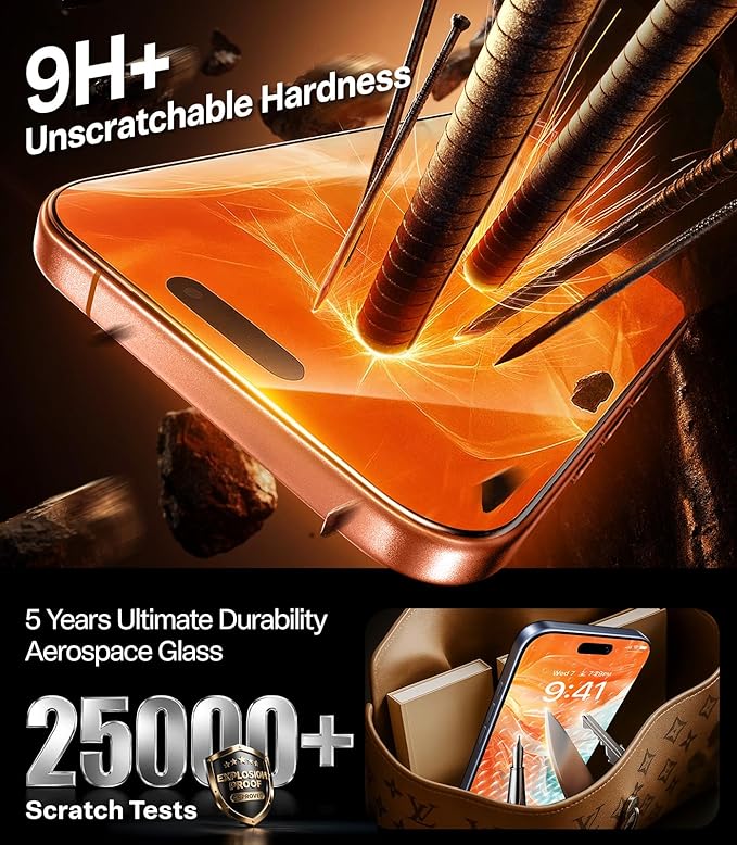 TORRAS Military-grade aerospace glass for iPhone 16 Screen Protector [9H＋Unbreakable from 12-foot Drop,Longest Durable],GlassGo X Glass for iPhone 16,2 Packs - Image 4