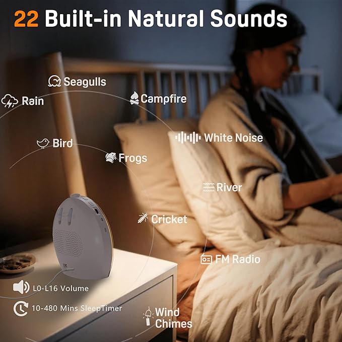 JALL Sunrise Alarm Clock for Bedrooms with White Noise Sound Machine, Wake Up Light Alarm Clocks for Heavy Sleepers & Kids, Dual Alarms, Nightlight, Sleep Timer, Bluetooth Speaker, Hatch-Style - Image 3