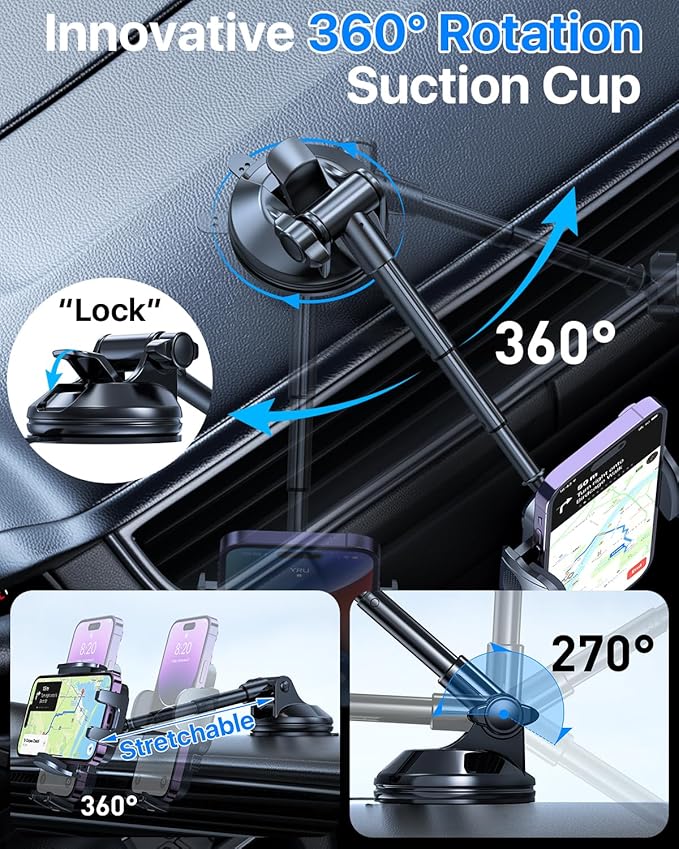HTU [2026 True Military-Grade] Car Phone Holder [Upgraded Strongest Suction & Clip] Cell Phone Mount for Dashboard Windshield Vent,Truck Cradle Stand for iPhone 16 Pro Max Samsung Android (Black) - Image 5