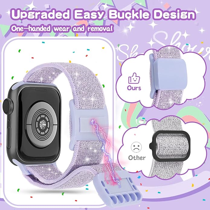 Stretchy Bands Compatible with Kids Apple Watch Band 38mm 40mm 41mm 42mm 44mm 45mm 46mm 49mm, Soft Elastic Glitter Strap for iWatch Series 10 9 8 7 6 5 4 3 SE SE2 SE3 Girls Boys - Image 4