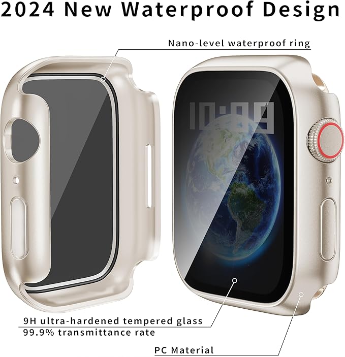 Waterproof Privacy Case Compatible with Apple Watch Series 9/8/7 45mm with Anti-peep Screen Protector, iWatch Face Cover Protective Bumper for iWatch Case 45mm Silver - Image 3