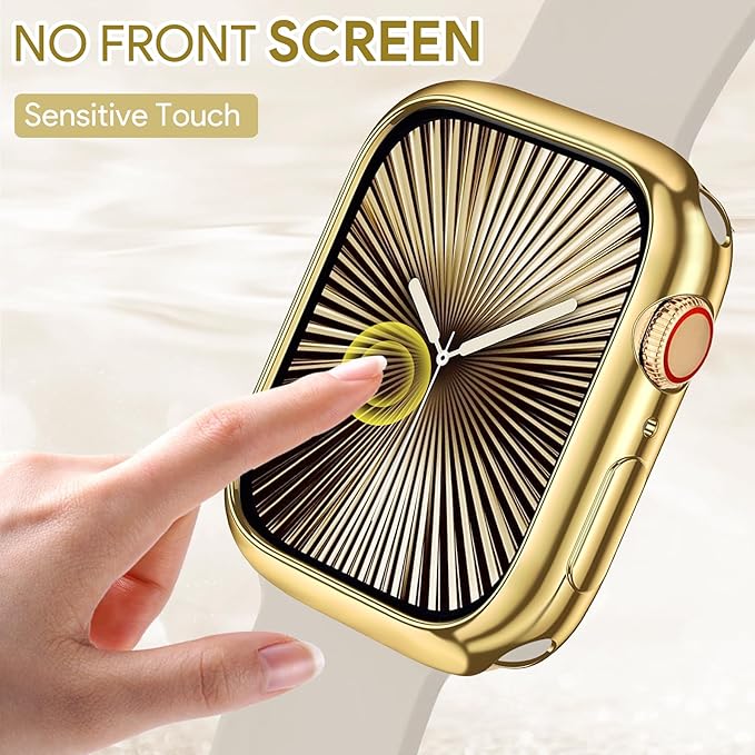 JR.DM 40mm Soft Flexible TPU Case Compatible for Apple Watch Series 6/5/4/SE Touchable Screen Lightweight Anti-Scratch All-Around Protector Thin Guard Shockproof Cover Shiny Bumper for iWatch, Gold - Image 3