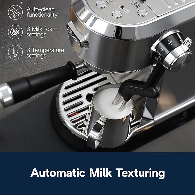 De'Longhi Dedica Maestro Plus Espresso Machine, Automatic Steam Wand, 3 Coffee Temp & Milk Foam Settings, 54oz Removable Tank, Easy-to-Clean Dishwasher-Safe Parts, Compact Stainless Steel Design - Image 2