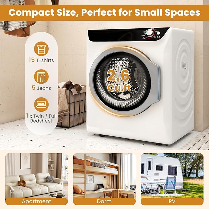 Auertech Portable Washer and Dryer Combo Set, 18 lbs Fully Automatic Washing Machine with Stainless Steel Inner Tub, 2.6 Cu.Ft Portable Dryers, Compact Washer and Dryer for Apartment, RV, Dorm - Image 2