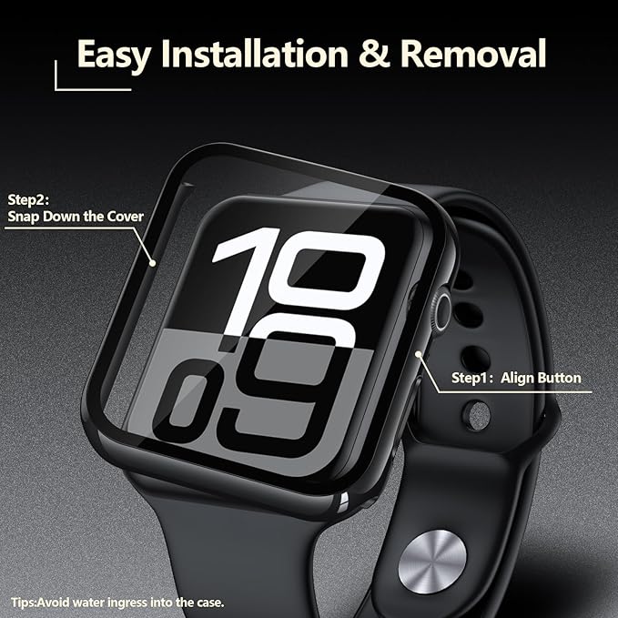 [2-Pack] Julk 40mm Jet Black Cover with Screen Protector for New 2025 Apple Watch SE 3, 9H Tempered Glass with Slim Hard Protective Case for iWatch Series SE/6/5/4 40mm (2 Jet Black) - Image 4