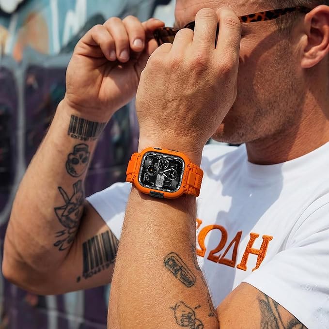 amBand Bands Case Compatible with Apple Watch Series 11/10 46mm for Men, M1 Sport Rugged Heavy Duty Cover Tactical Strap Military Grade Protective Bumper Protector for iWatch 46 mm Men, Orange - Image 6