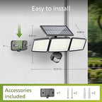 Philips Solar Security Light Outdoor 302 LED 1200lm，Solar-Powered Waterproof Wall-Mounted Flood Light w/PIR Motion Sensor, 3 Heads, IP65 Waterproof, 3 Modes 6 Packs - Image 3