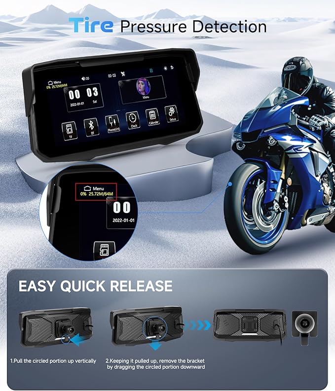 6.86 inch Portable Motorcycle Wirelsss Carplay Screen, CarPlay Android Auto GPS Navigation System, IP68 Waterproof Screen Bluetooth Transmission EQ - Image 6