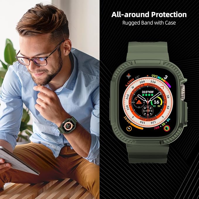 OROBAY Rugged Band Compatible with Apple Watch Ultra 3/2/1 Band 49mm with Case, Shockproof Strap for iWatch Ultra 3/2/1 with Bumper Case Cover Men Women, Army Green - Image 6