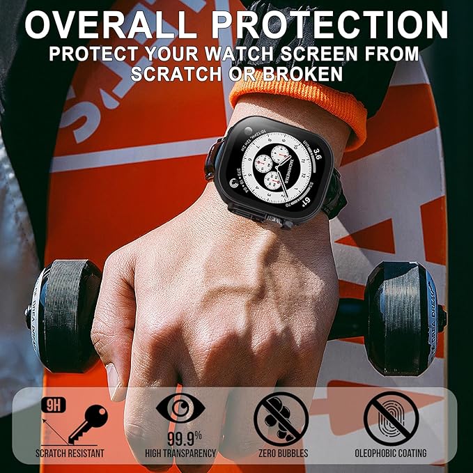 2 Pack Privacy Case for Apple Watch Screen Protector, Anti-Spy Tempered Glass Film Apple Watch Cover Hard PC Case Bumper for iWatch Ultra 2/1 - Black/Clear 49mm - Image 5
