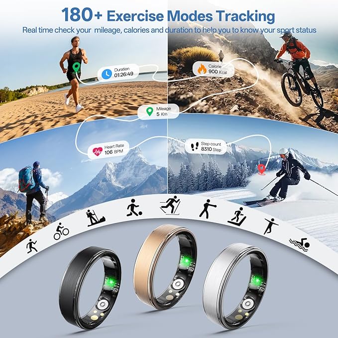 Smart Ring for Women Men, Health Fitness Tracker Ring with Heart Rate/Sleep Tracker/Blood Oxygen/HRV/Stress/Calorie/Steps, IP68 Waterproof for iOS & Android, No APP Fees(Black,10#) - Image 4