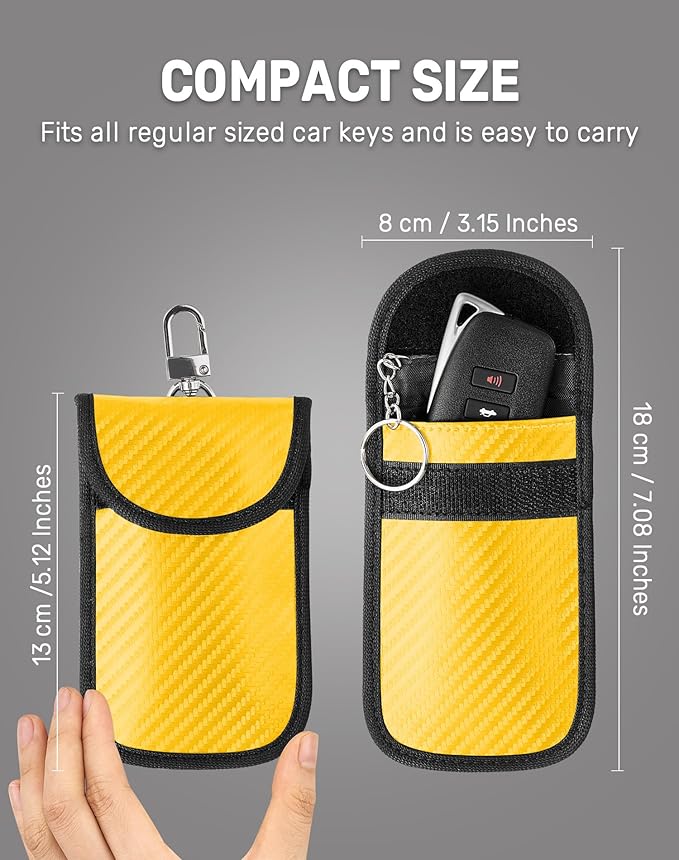 Upgraded Faraday Bag for Key Fob (2 Pack), Premium Faraday Key Fob Protector– Car RFID Signal Blocking, Car Security Protection, Anti-Theft Pouch, Anti-Hacking Case Blocker Yellow - Image 6