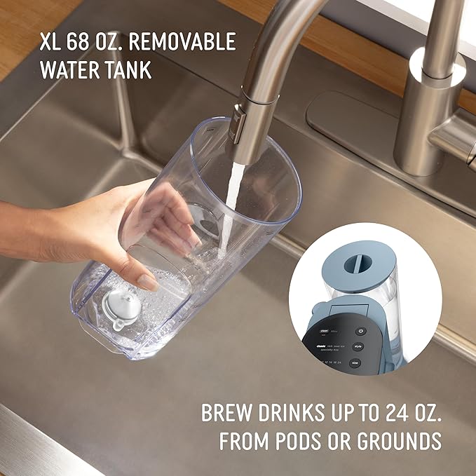 Ninja Pod & Grounds Specialty XL Single-Serve Coffee Maker, K-Cup Pod Compatible, Brews Grounds, Compact Design, Built-In Milk Frother, 68-oz. Reservoir, 6oz. Cup-24oz. Mug Sizes, Denim Blue, PB055ABL - Image 9