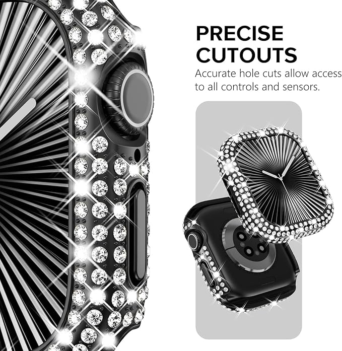 KADES Bling Case Compatible for Apple Watch Series SE3/SE2/6/5/4/SE 40mm, Sparkly Full Diamond Protective PC Bumper Cover, Rhinestone Frame for Women, 40mm-Black - Image 3