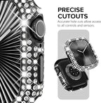 KADES Bling Case Compatible for Apple Watch Series 9/8/7 45mm, Sparkly Full Diamond Protective PC Bumper Cover, Rhinestone Frame for Women, 45mm-Black - Image 3